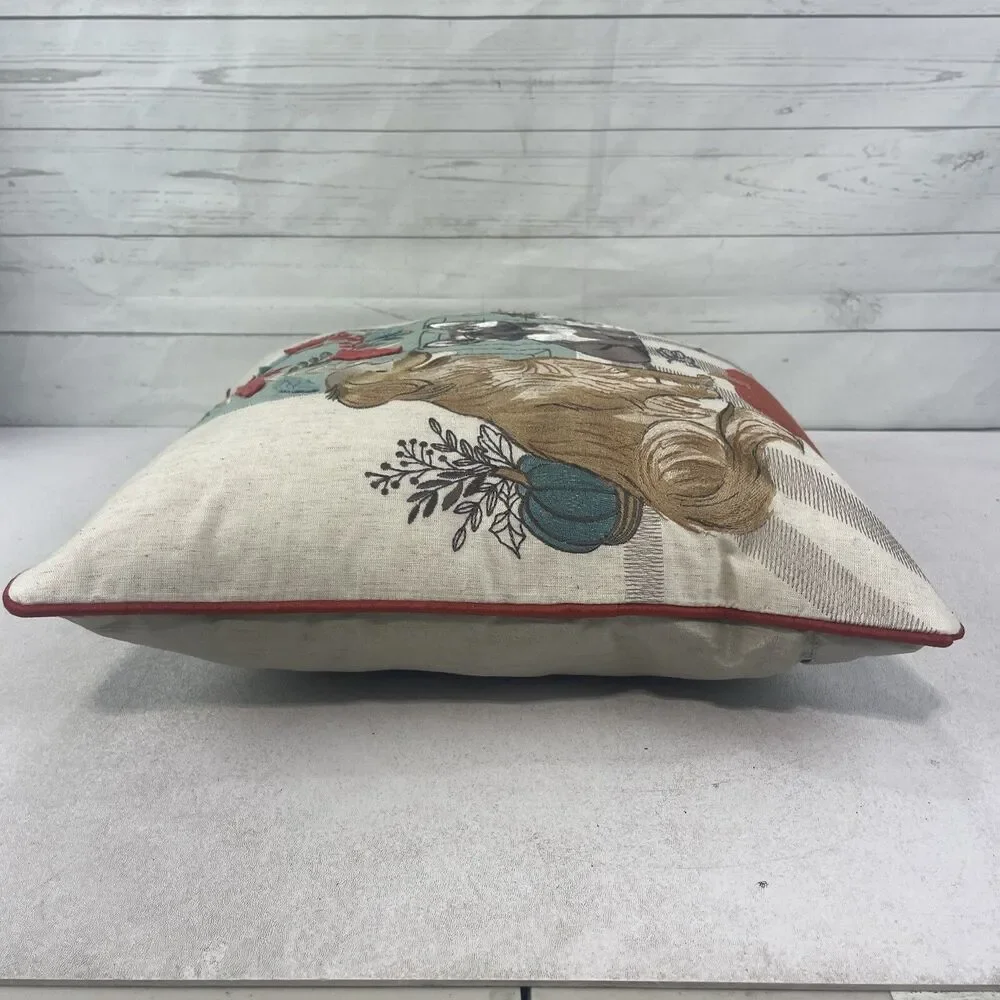 Pier 1 One Embroidered  Autumn Dog  French Bulldog Golden Retriever Pillow